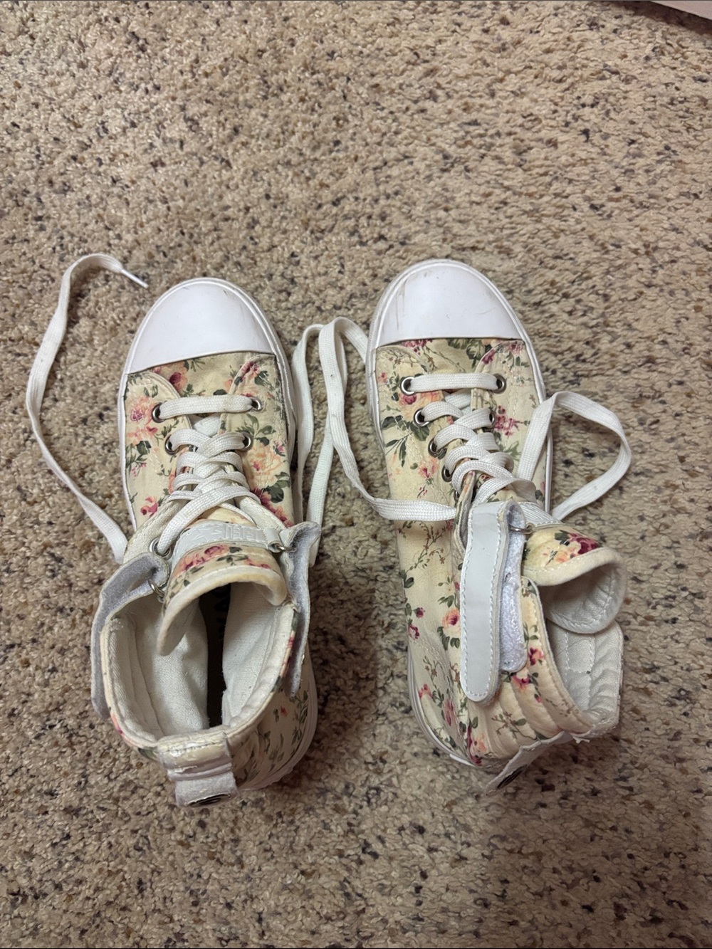 Floral High-Top Women’s Sneakers - Cream with Pink Flower Print